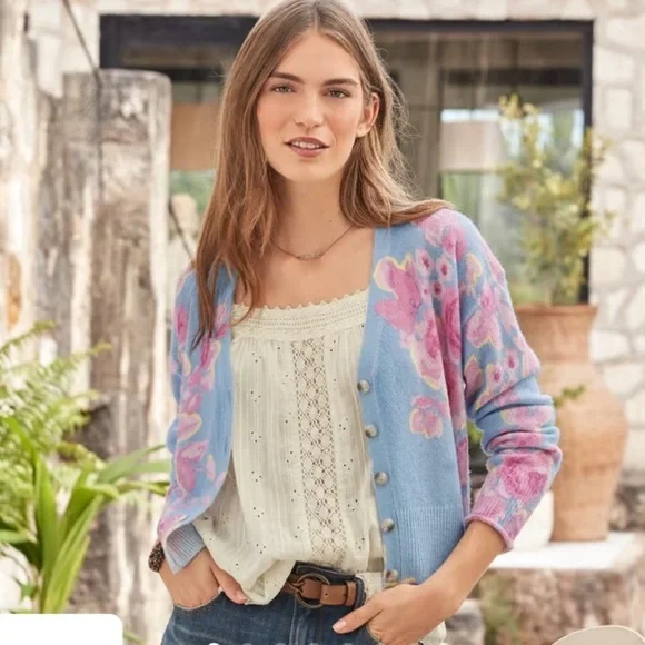 Sundance Pastel Green and Pink Floral Cardigan, Light Layer or Dress Topper - Picture 11 of 12